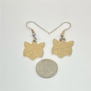 Gold Tone Kitty Cat Earrings Cute Animal Lover Dangle Drop Jewelry